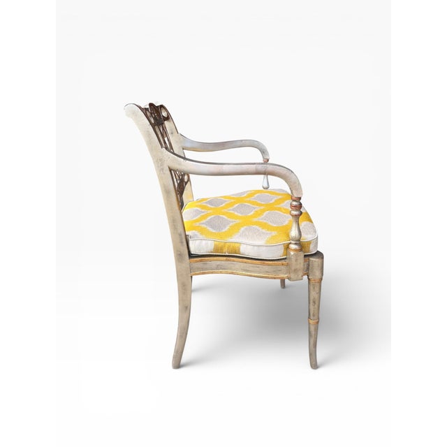 Silver Pair of Vintage Maitland-Smith Silver & Gold Leaf Neoclassical Armchairs With New Designer Cushions For Sale - Image 8 of 14