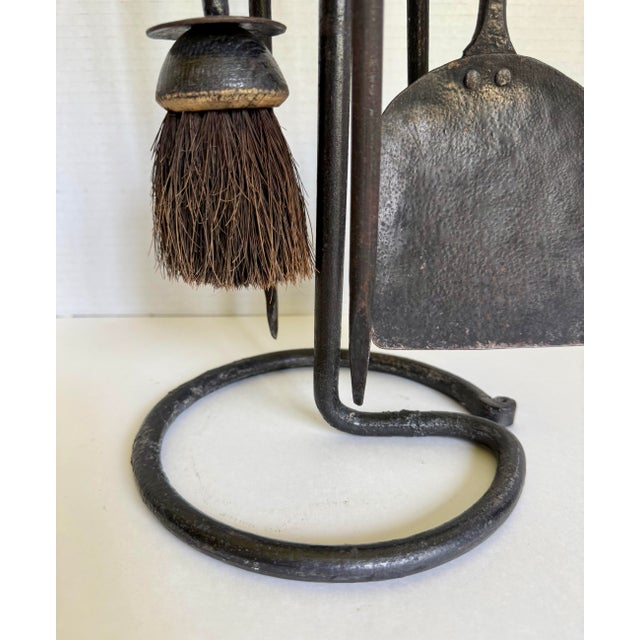Contemporary Vintage Wrought Iron Fireplace Set With Sculptural Loop Details For Sale - Image 3 of 11