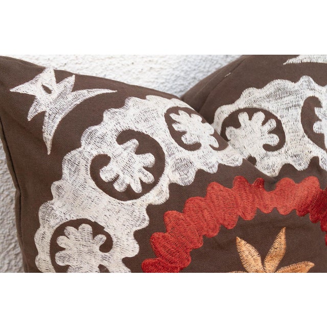 1990s 16" Sq Embroidered Palmette Suzani Pillow Cover For Sale - Image 5 of 8
