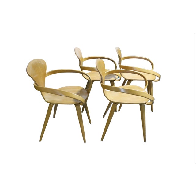 Norman Cherner Set of 4 Vintage Norman Cherner 1958 Red Wood Pretzel Chairs For Sale - Image 4 of 11