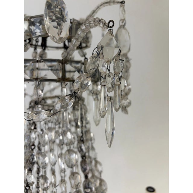 19th C Rare Crystal Beaded Empire Chandelier French Hand Tied Oval Prisms, C1850 For Sale - Image 11 of 17