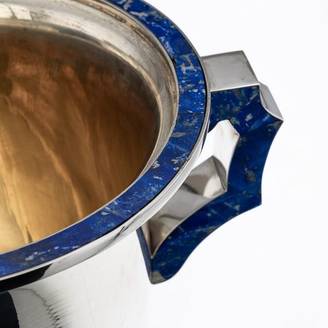Large Vintage Italian Silver and Lapis Lazuli Wine Cooler, 1970 For Sale - Image 13 of 18