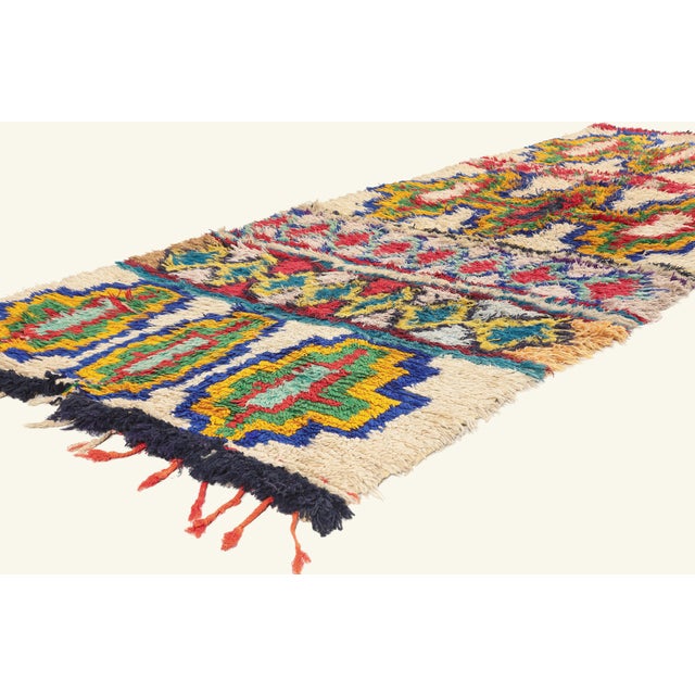 22061 Vintage Azilal Moroccan Rug, 03'10 x 09'09. The Sacred Sentinel: A Vintage Azilal Moroccan Masterpiece of Protective...