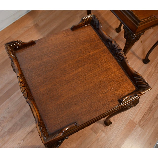 1950s Pair of Chippendale Style Mahogany Side Tables / End Tables For Sale - Image 15 of 18