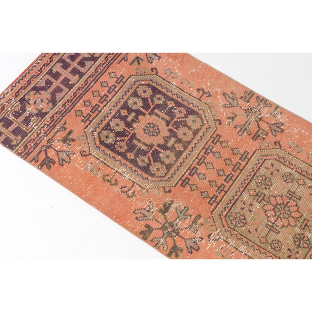 Mid 20th Century Soft Salmon & Olive Green Medallion Rug For Sale - Image 9 of 9