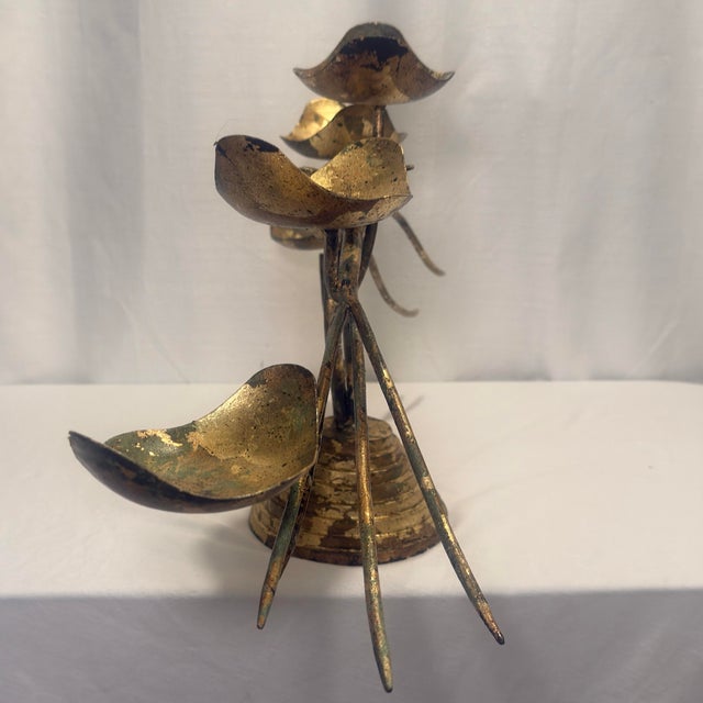 Vintage Brutalist Hand Gilt Wrought Iron Bird Candelabra – Newly Painted For Sale - Image 11 of 12