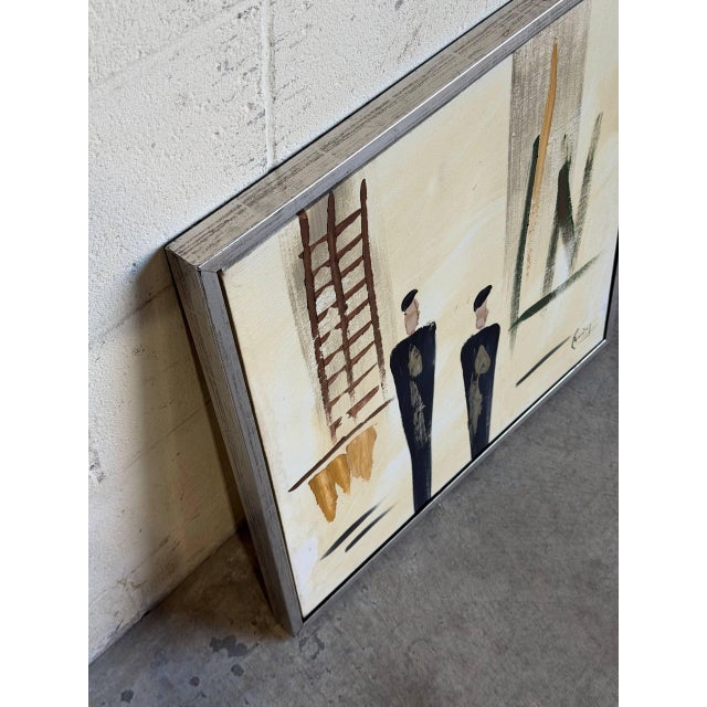 Two Men Painting Art Canvas Vintage Mid-Century Modern For Sale - Image 4 of 10