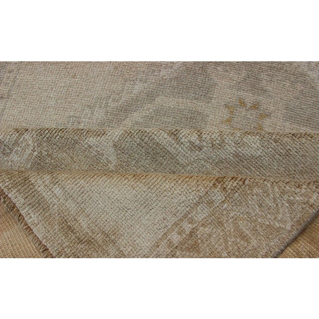 Vintage Turkish Hand Knotted Oushak Runner With Etched Medallion Design in Soft Muted Tones For Sale - Image 11 of 13