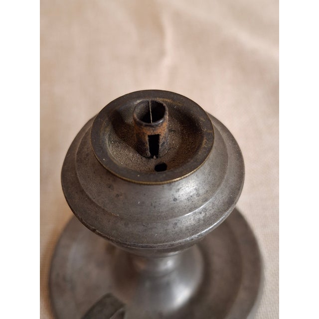 Pair Antique Pewter Whale Oil Finger Lamps Single Tube Drop Burners C. 1830-1850 For Sale - Image 11 of 18