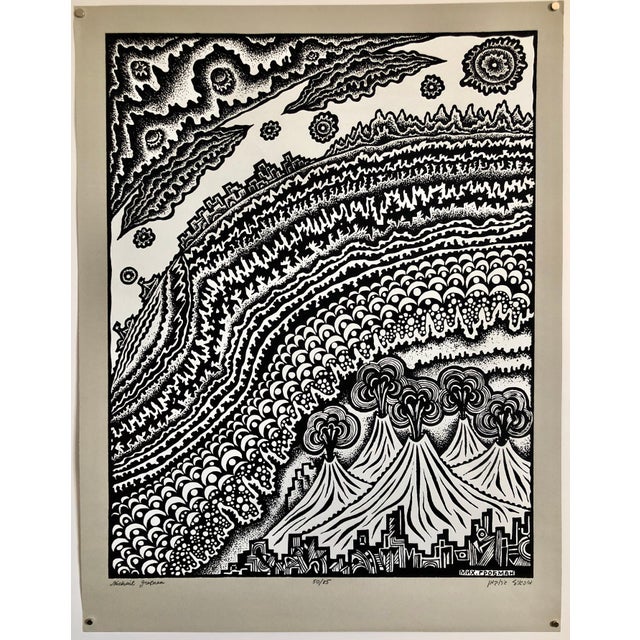 Printmaking Materials Michail Grobman, Large Post Soviet Non Conformist Russian Israeli Volcano Lithograph Silkscreen For Sale - Image 7 of 7