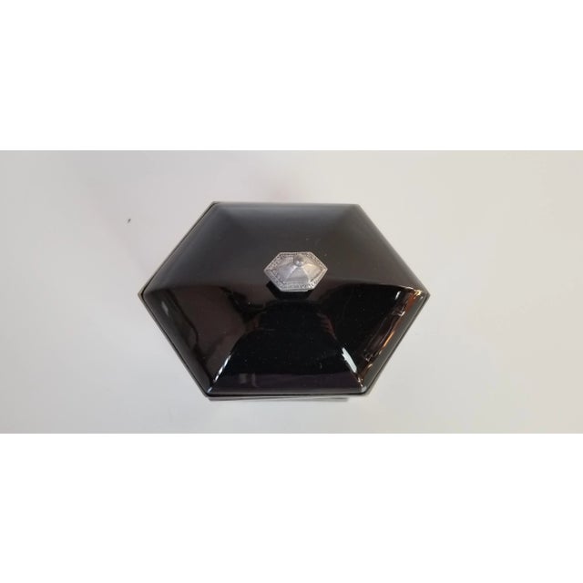 Vintage Italian Black Glass and Silver Hexagonal Jewelry Box For Sale In Miami - Image 6 of 9
