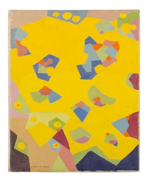 Early 20th Century "Confetti" Abstract Shapes Oil Painting by Ernest Yarrow-Jones