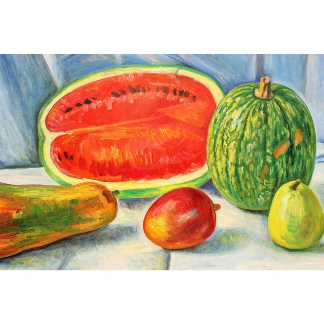 Raul Anguiano, Still Life with Watermelon and Papaya, Oil on Canvas For Sale - Image 5 of 8