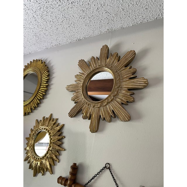 Vintage Mid Century 16.5" Creamy Giltwood Sunburst Wall Mirror For Sale - Image 18 of 18