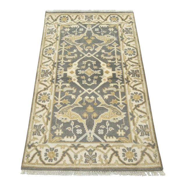 Oushak Rug 3’1” X 5’1” Gray Wool Tribal Hand-Knotted Oriental Carpet For Sale