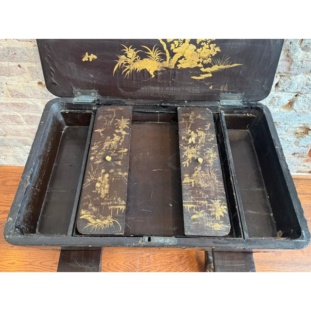 19th Century Victorian Chinoiserie Style Sewing Table For Sale - Image 9 of 16