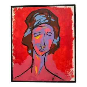 Expressionist Female Portrait Painting Signed Original by Artist Betty Wheland ' After Amedeo Modigliani's 1916 "Tete De Femme"