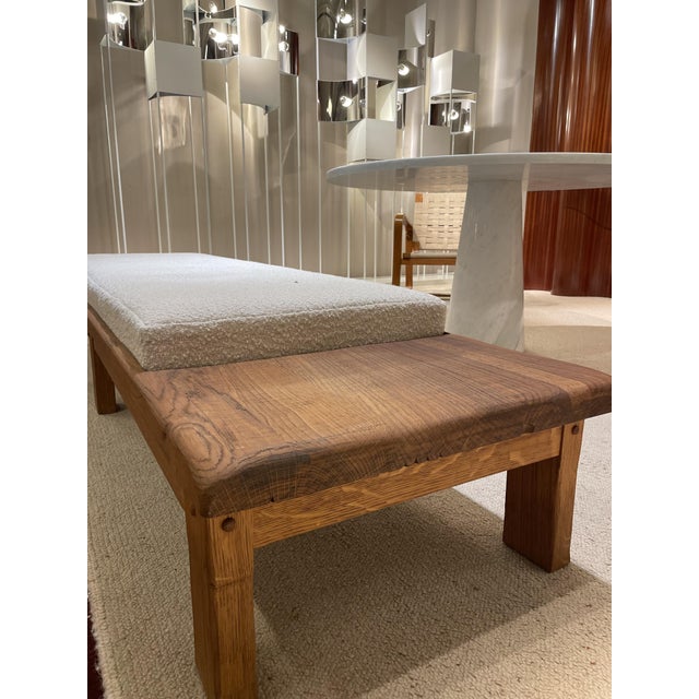 Oak Bench with Ecru Bouclé Fabric Seat, 1970s For Sale - Image 4 of 5