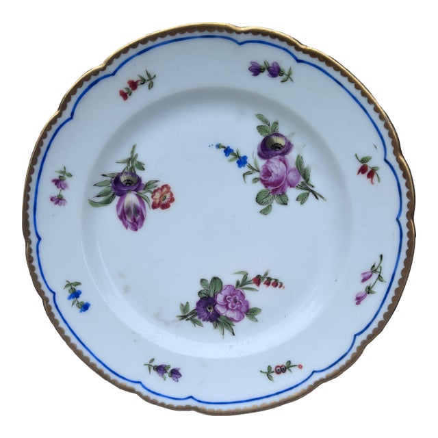 Early 19th Century French Flowers Porcelain Plate For Sale