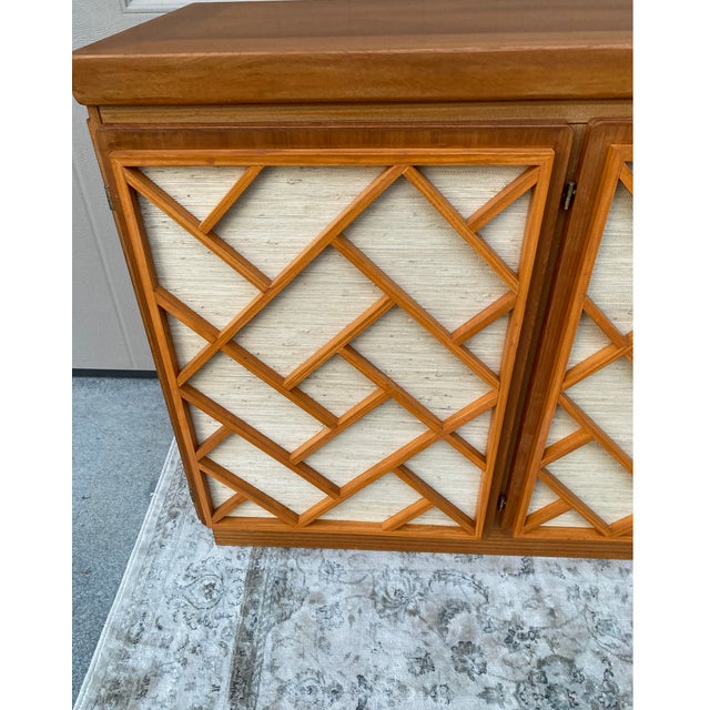 Vintage Credenza Chinese Chippendale Over Grasscloth For Sale - Image 4 of 11