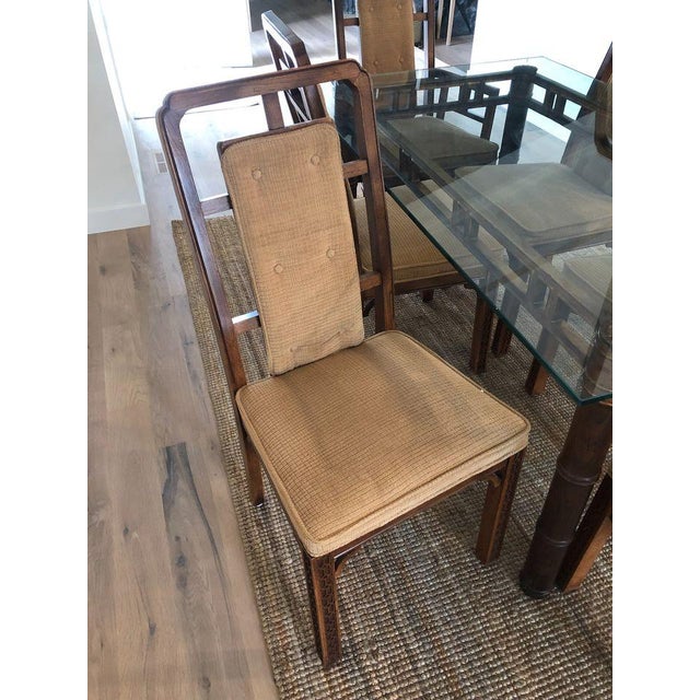 This is a truly unique 1970's era glass dining table and chairs set. Made by Century Furniture Company, Inc in Hickory,...
