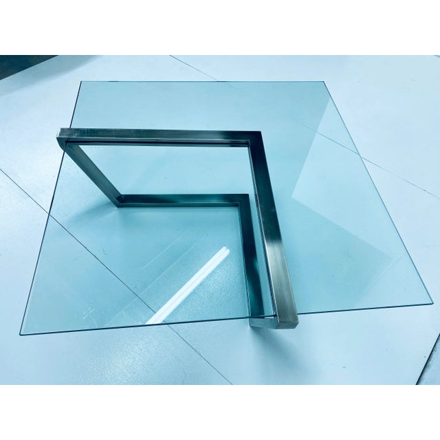 1990s Design Institute of America Dia Glass and Brushed Chrome Coffee Table For Sale - Image 5 of 13