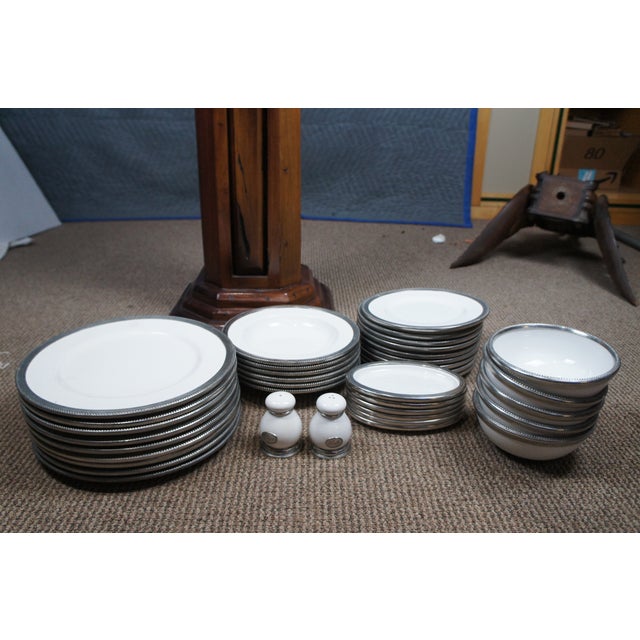 Late 20th Century Arte Italica Marinoni Tuscan Pewter & Porcelain Dinnerware Place Settings- 37 Pieces For Sale - Image 10 of 11