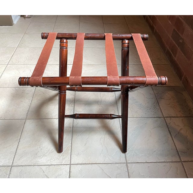 1940s Vintage 1940s Ralph Lauren Style Wooden Folding Luggage Rack With Original Leather Straps For Sale - Image 5 of 12