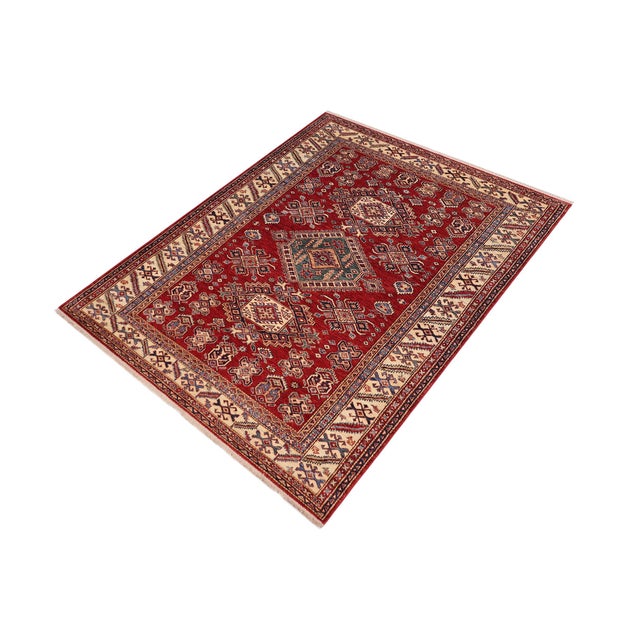 Southwestern Super Kazak Red/Beige Wool Rug - 5'7'' X 8'8'' For Sale - Image 9 of 10