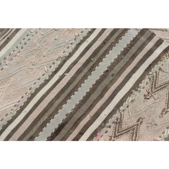 Turkish Flat-Weave Kilim in Muted Colors With Stripes and Embroideries For Sale - Image 10 of 10