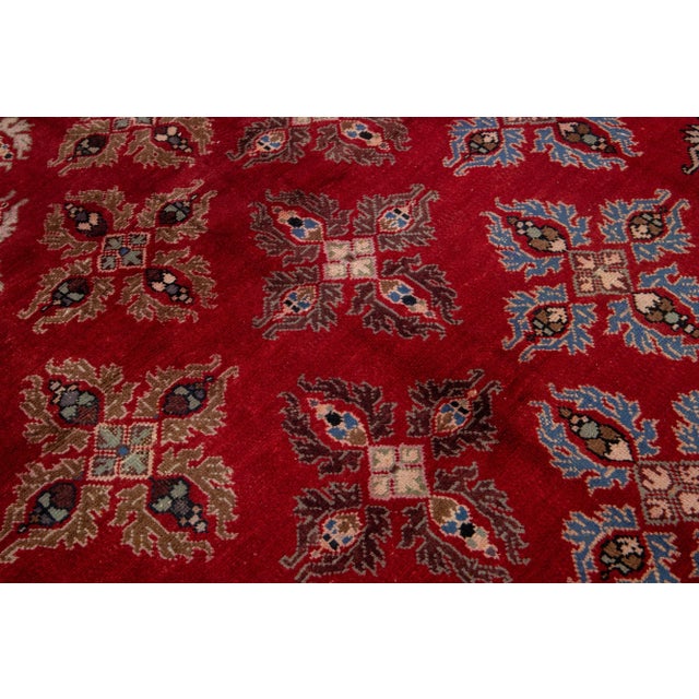 Handmade Red Persian Wool Rug Vintage Kashan With Allover Pattern For Sale In New York - Image 6 of 8