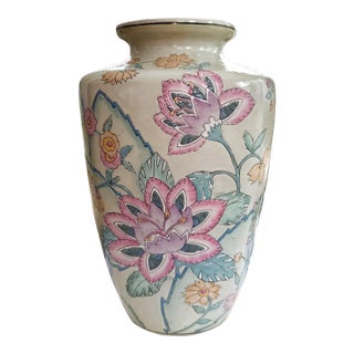 Chinese Cabbage Rose Chinoiserie Vase For Sale