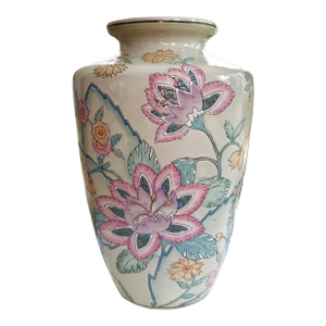 Chinese Cabbage Rose Hand Painted Chinoiserie Vase