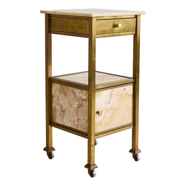 French Brass and Onyx Side Table on Casters, Circa 1900 For Sale