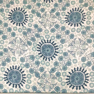 Sea of Marmora Sea Blue Carleton Linen Print Fabric- 2 Yards For Sale