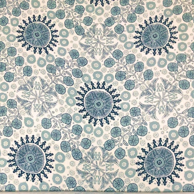 Sea of Marmora Sea Blue Carleton Linen Print Fabric- 2 Yards For Sale