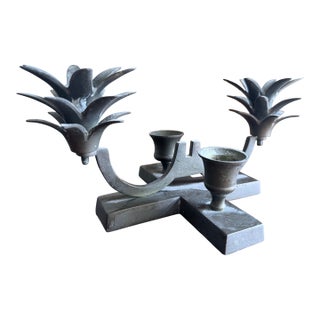 Mid Century Candelabra Pineapple Lotus Hollywood Regency Bronze Tone Metal For Sale