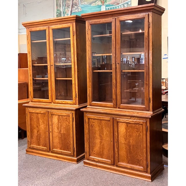 Vintage Pair of Elmwood Bookcases / Cabinets w/ Adjustable Shelves , UK Import c.1950 Stunning Pair of Vintage Bookcases...