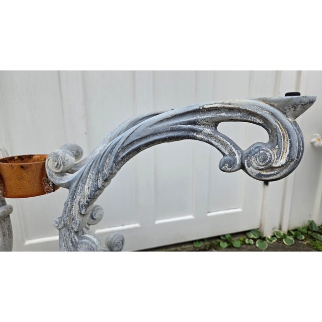 Gray Vintage Rococo-Style Painted Cast-Iron Pedestal Table With Round Glass Top For Sale - Image 8 of 15