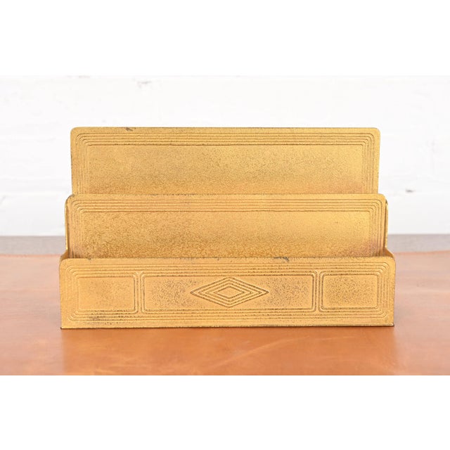A gorgeous antique Arts & Crafts or Art Deco period gilt bronze Graduate pattern desk letter holder rack By Tiffany...