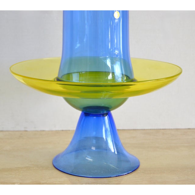 1960s 1960s Seguso Italy Blue & Yellow Murano Art Glass Vase For Sale - Image 5 of 9