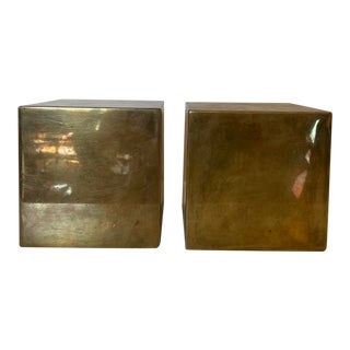1980s Decorative Bronze Cube Bookends- a Pair For Sale