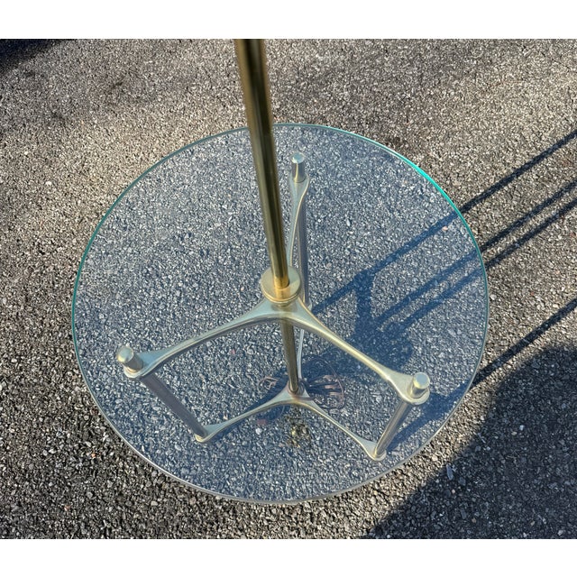 Mid-Century Modern Vintage Mid Century Modern Brass Floor Lamp With Glass Table Attributed to Laurel Lamp Co. For Sale - Image 3 of 10