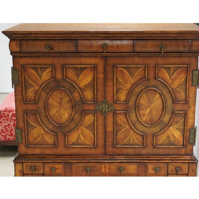 Wood Jonathan Charles Contemporary William and Mary Walnut Secretaire Cabinet on Stand Oyster Veneers For Sale - Image 7 of 14