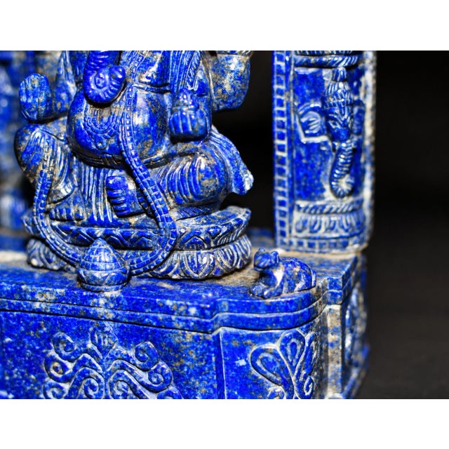 Finest Lapis Lazuli Ganesha 8.5" Hand Carved Gemstone Indian God Sculpture For Sale - Image 10 of 14