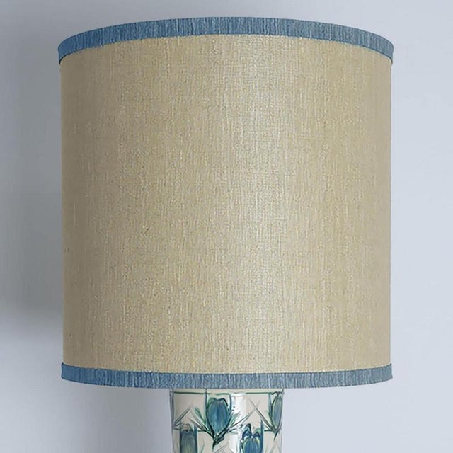 Ceramic Table Lamp with Silk Lampshade by R. Houben, 1970 For Sale - Image 9 of 11