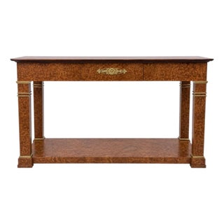 20th-C. Neo-Classical Style Banded Burl Walnut Console Table by Baker Furniture For Sale