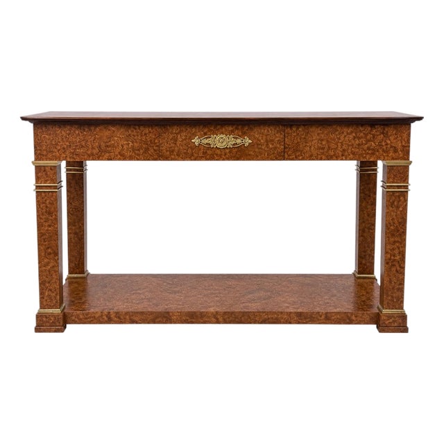 20th-C. Neo-Classical Style Banded Burl Walnut Console Table by Baker Furniture For Sale