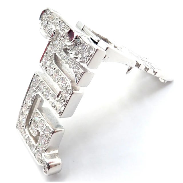 2000 - 2009 Cartier Le Baiser Du Dragon 18k White Gold Diamond Ruby Pin Clip For Sale - Image 5 of 8