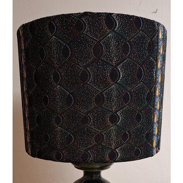Large German Floor Lamp with Green 8-Ball Column and Handmade Fabric Shade, 1970s For Sale - Image 11 of 12